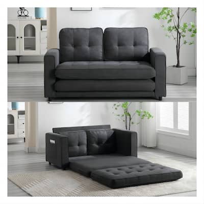 Space-Saving Convertible Futon Couch Bed, 3-Fold Velvet Linen Sofa for Living Room, Small Bedroom, and Guest Room