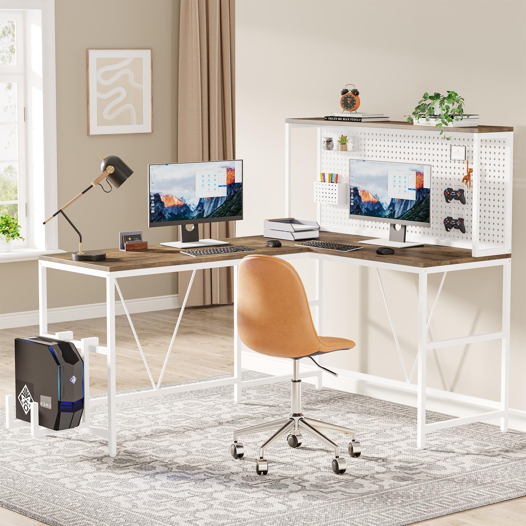 Reversible L Shaped Computer Desk with Hutch Storage Shelves and Hooks Bed Bath Beyond 39577959