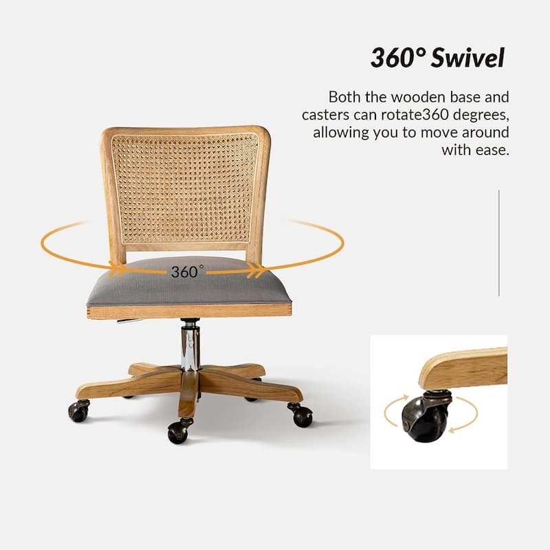 Calcutta Modern Rattan Back Task Chair Office chair with Solid Wood Legs by HULALA HOME