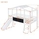 preview thumbnail 10 of 17, Playhouse & Fun Loft Bed with Light Strip on the Roof, Build-in Ladder, Slide and Blackboard, Twin Size, White