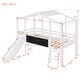 preview thumbnail 9 of 7, White Wooden Loft Bed Frame, Twin Size House Bed Frame with Blackboard, Light Strip on the Roof and Slide, No Box Spring Needed