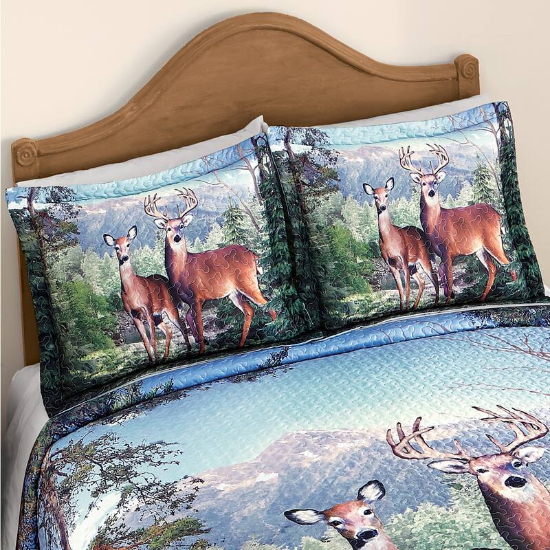 Deer Mountain Scene Printed Pillow Sham - Blue - 20" x 26"