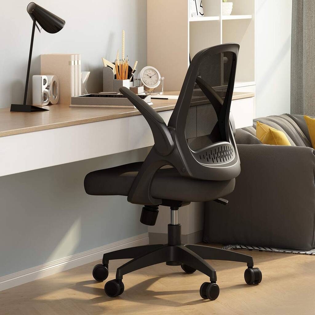 Office Desk Chair Swivel with Flip-up Arms and Adjustable Height,Black