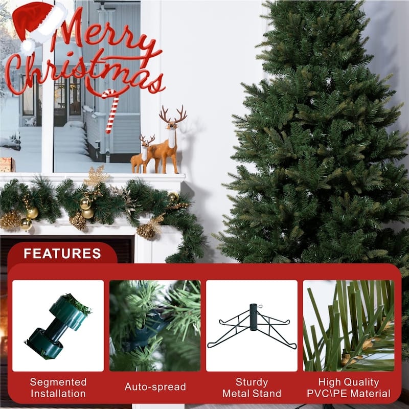 6.5/7.5/8.5FT Slim Green Artificial Christmas Tree with Metal Stand