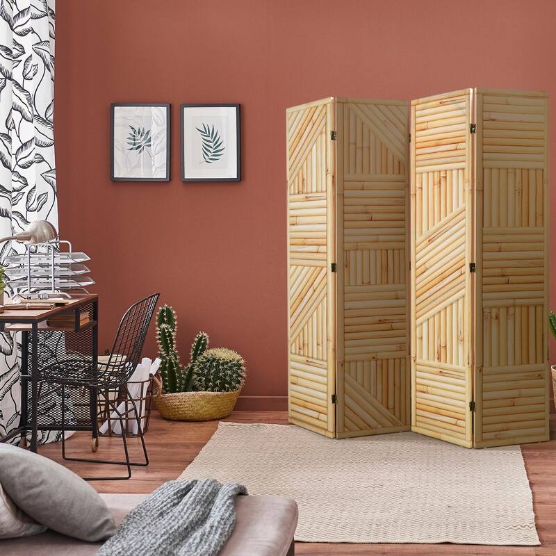 American Art Decor Double-Sided Canvas Room Divider, 4 Panels, 70" H x 63" L