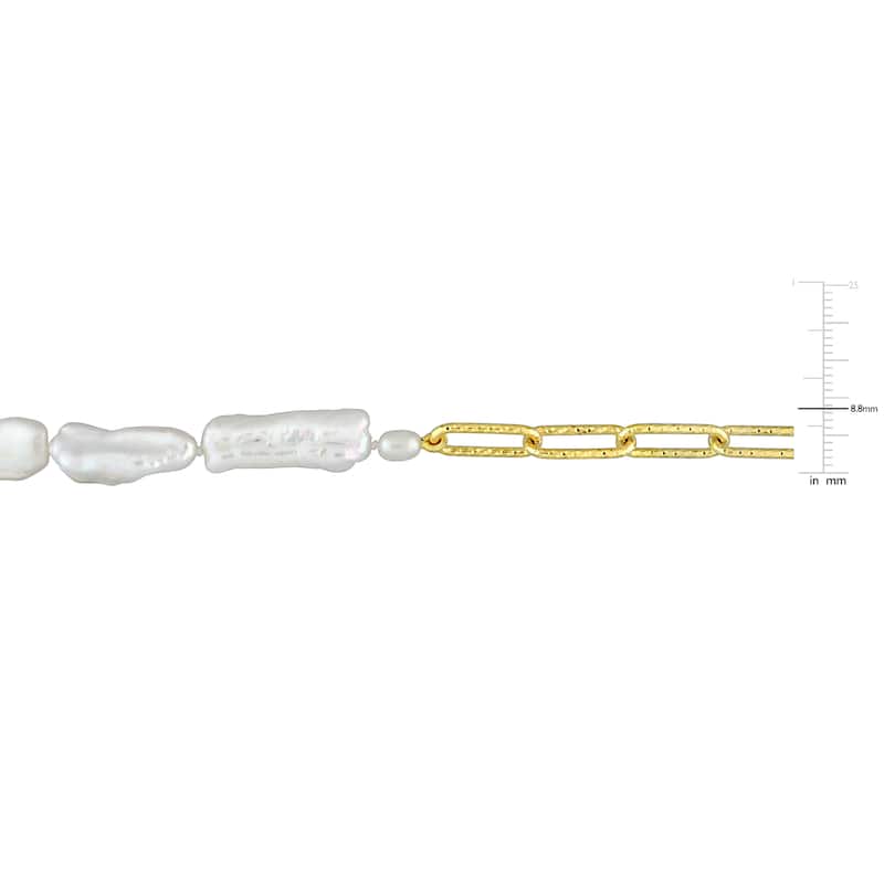Miadora 5-7mm Cultured Freshwater Keshi Pearl and 7mm Link Chain Necklace Silver
