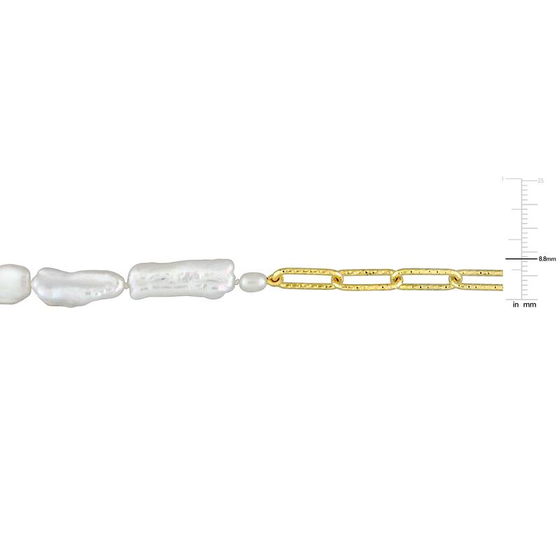 Miadora Freshwater Keshi Pearl Half & Half Link Necklace in 18k Yellow Gold Plated Sterling Silver