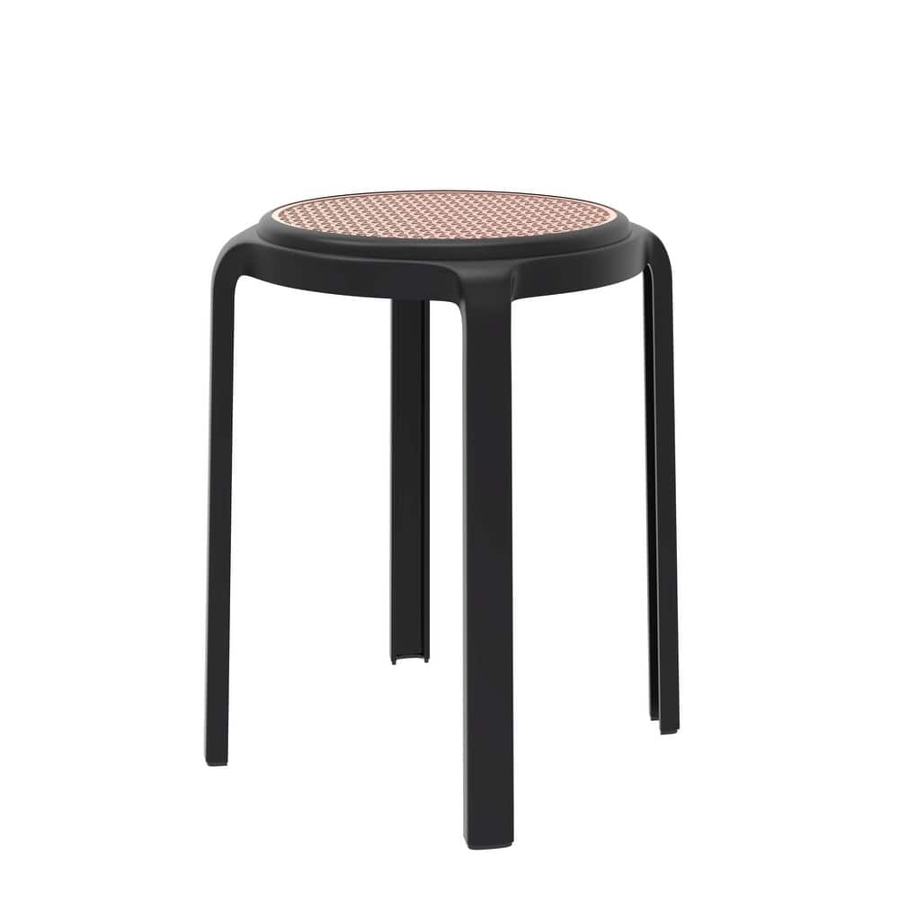 Tresse All-Weather Round Stackable Dining Stool with Wicker-Style Seat for Indoor, Outdoor, Patio, and Kitchen - Fully Assembled