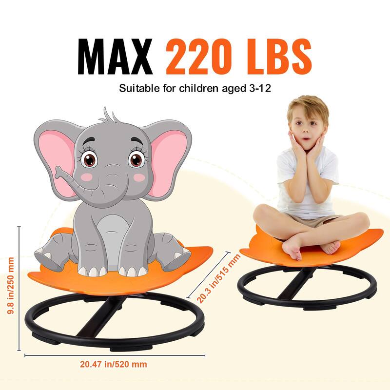 Elephant Shape Plastic Kids Swivel Toy Chair with Non-Slip Metal Base Ideal Gift for Birthday or Christmas