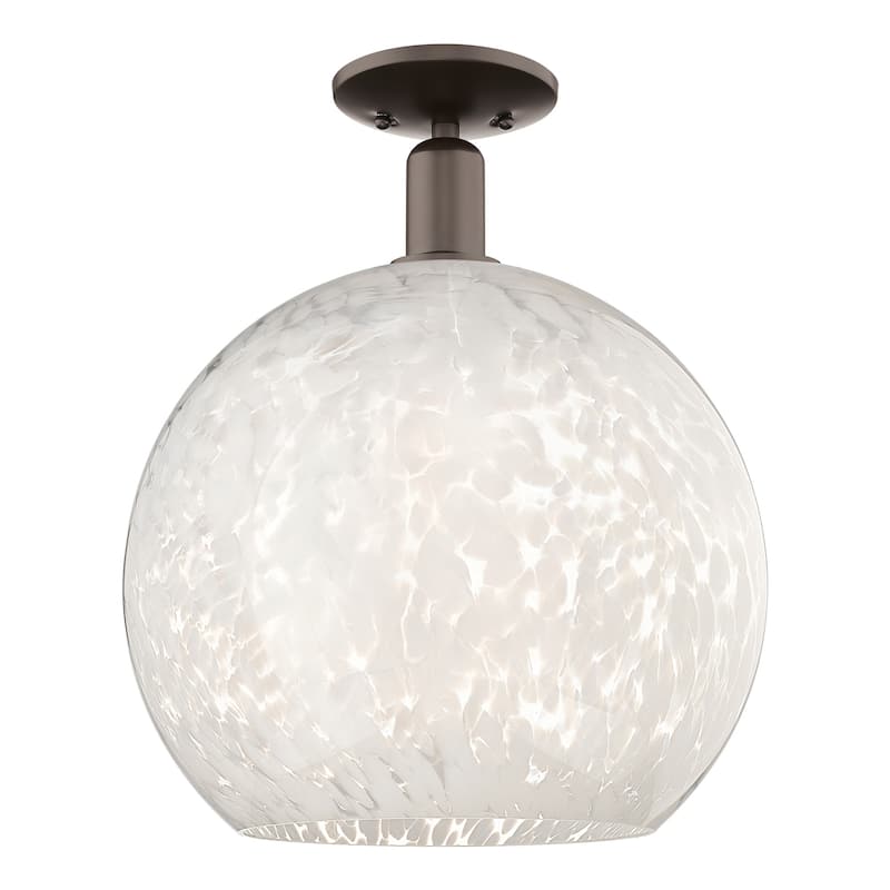 Innovations Lighting 716-1C-19-14 White Mouchette Semi-Flush White - Oil Rubbed Bronze / White Mouchette