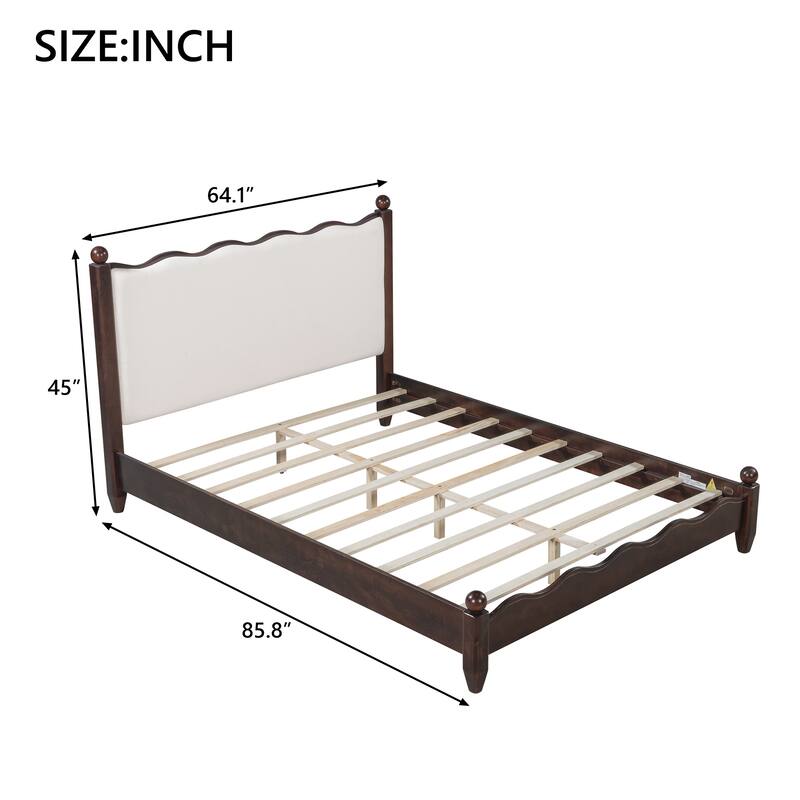 Wood Platform Bed with Upholstered Headboard by Harper&Bright Designs