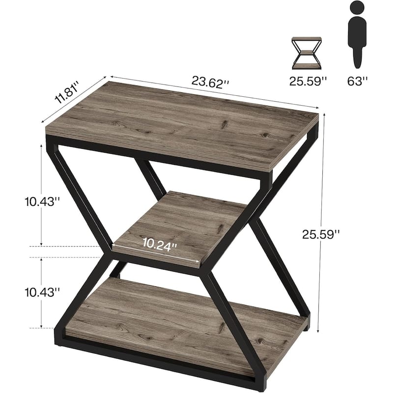 Industrial End Table, Small 3-Tier Side for Living Room
