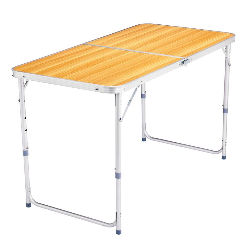 Portable Folding Table with Aluminum Frame and Wood Grain Top