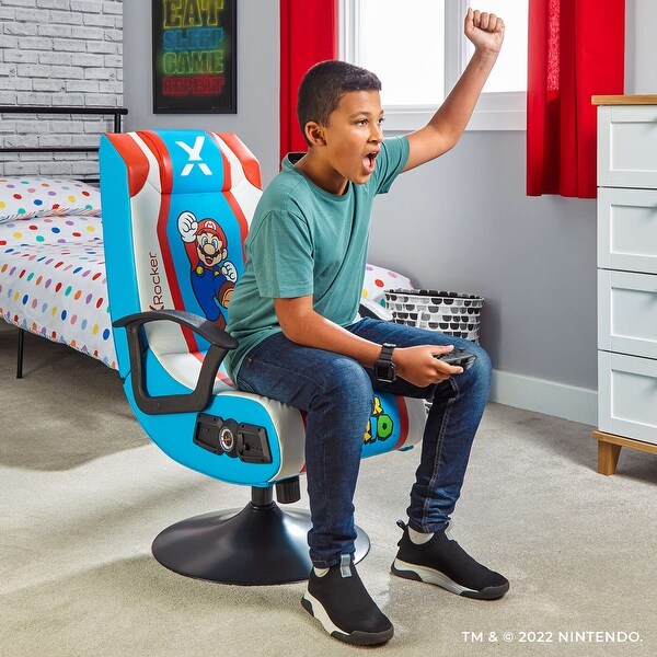 X Rocker® Super Mario™ 2.1 Audio Junior Pedestal Chair, Teal - Bed