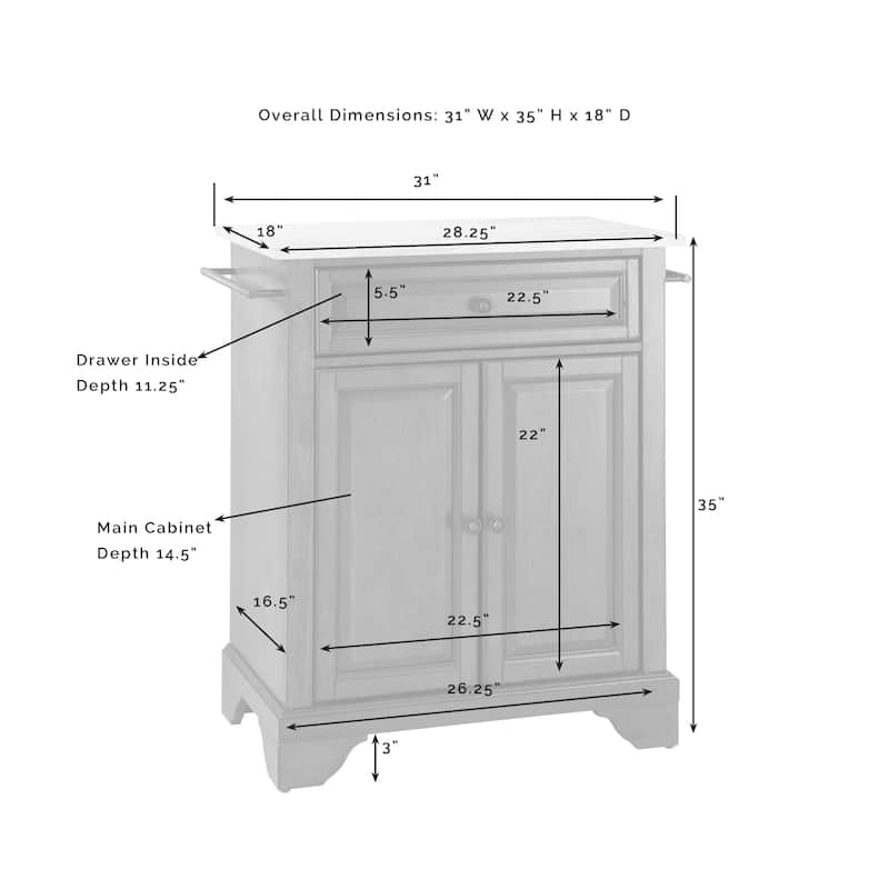 Crosley Lafayette Natural Wood Top Portable Kitchen Island in White Finish - 18"d x 31"w x 35"h