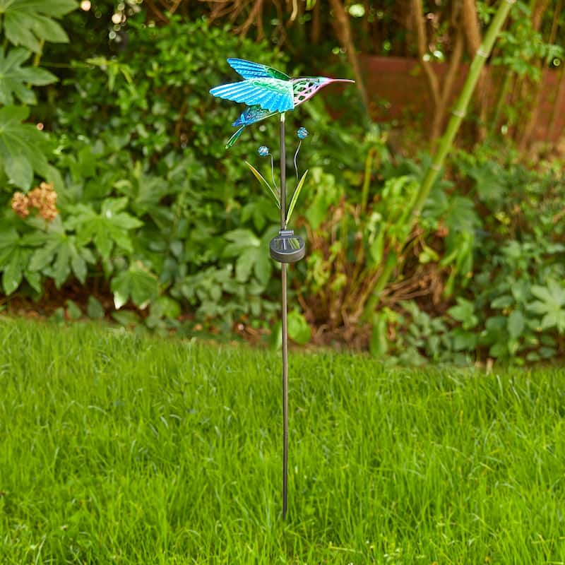 Glitzhome Outdoor Solar Lighted Garden Stake Frog Hummingbird Design