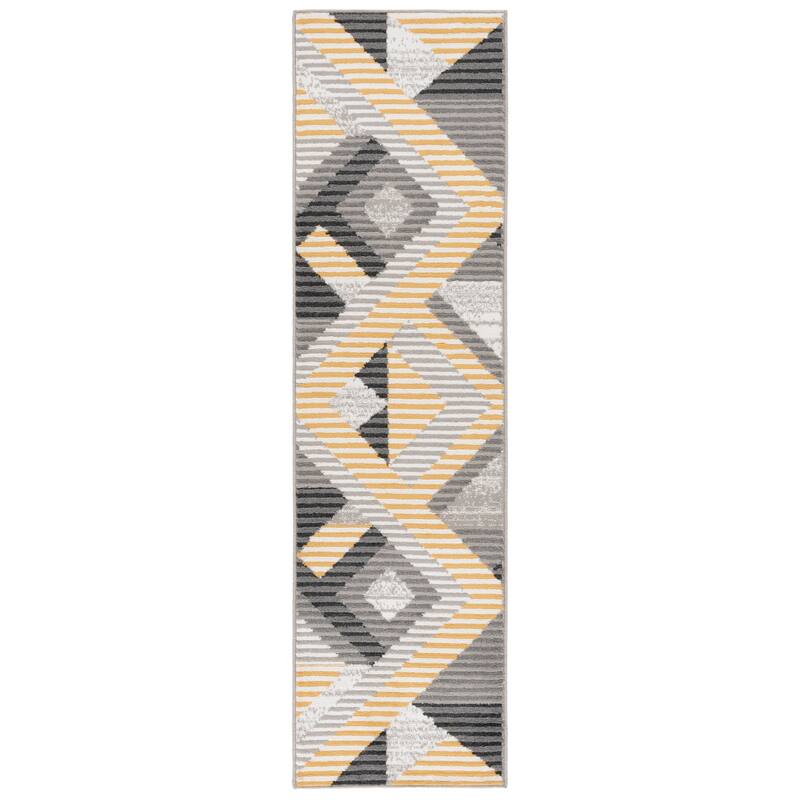 SAFAVIEH Pyramid Sadeta Mercy Modern Geometric Rug - 2'2" x 8' Runner - Grey/Ivory Gold