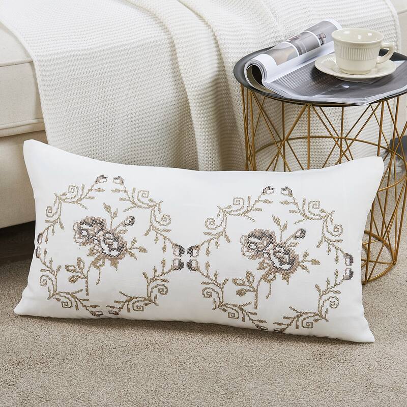 Canvas Pillow Shells with Rose Embellishments (Set of 2), NO INSERT