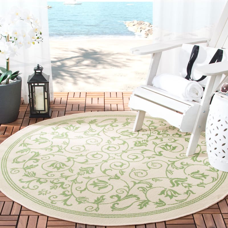 SAFAVIEH Courtyard Clarine Indoor/ Outdoor Waterproof Patio Backyard Rug - 5'3" Round - Natural/Olive