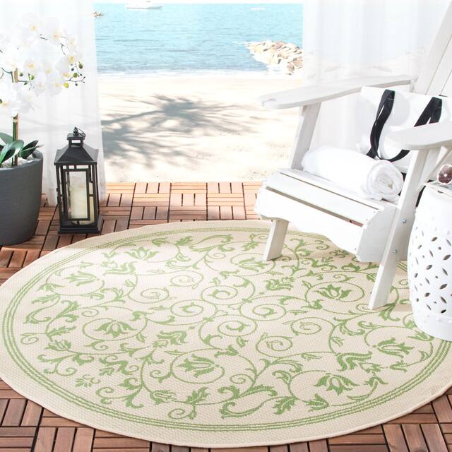 SAFAVIEH Courtyard Clarine Indoor/ Outdoor Waterproof Patio Backyard Rug - 5'3" x 5'3" Round - Natural/Olive