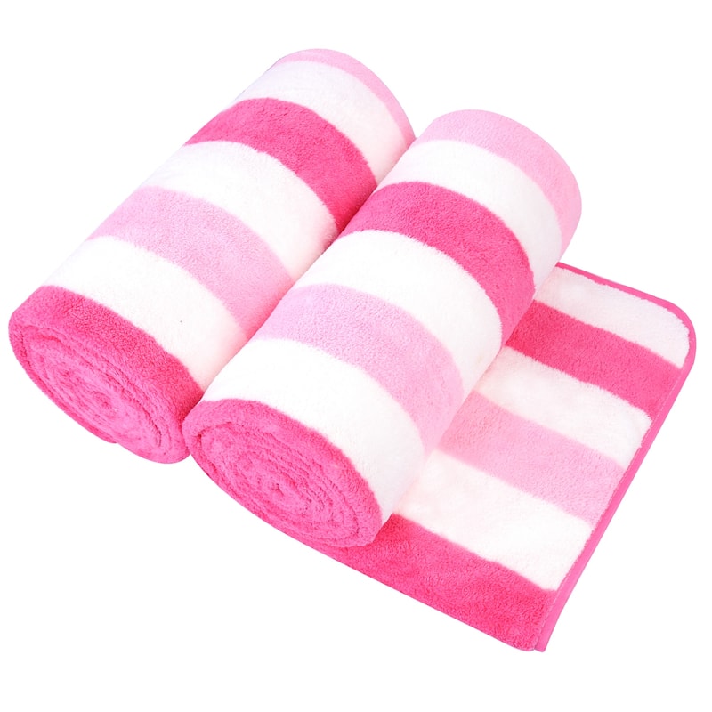 2-Piece Fleece Cabana Beach Towel Set Absorbent Pool Towels - Pink