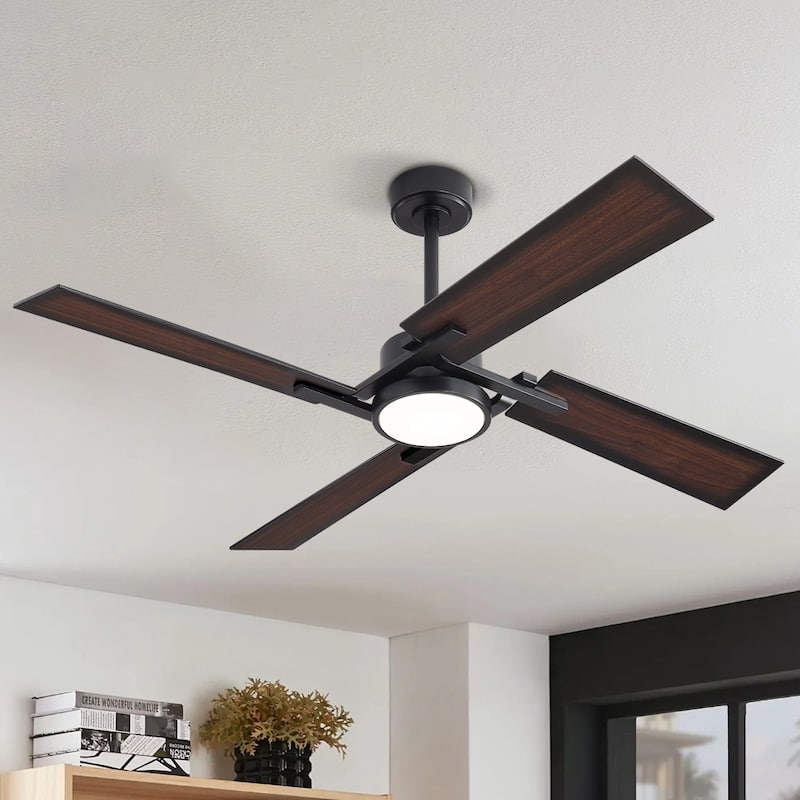 MLiAN 56 In./ 72 In. 4 Plywood Blades Indoor LED Light Ceiling Fan with Remote... - 72" - Black/Walnut