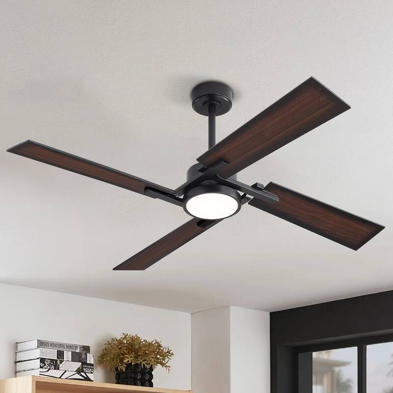 MLiAN 56 In./ 72 In. 4 Plywood Blades Indoor LED Light Ceiling Fan with Remote... - 56" - Black/Walnut