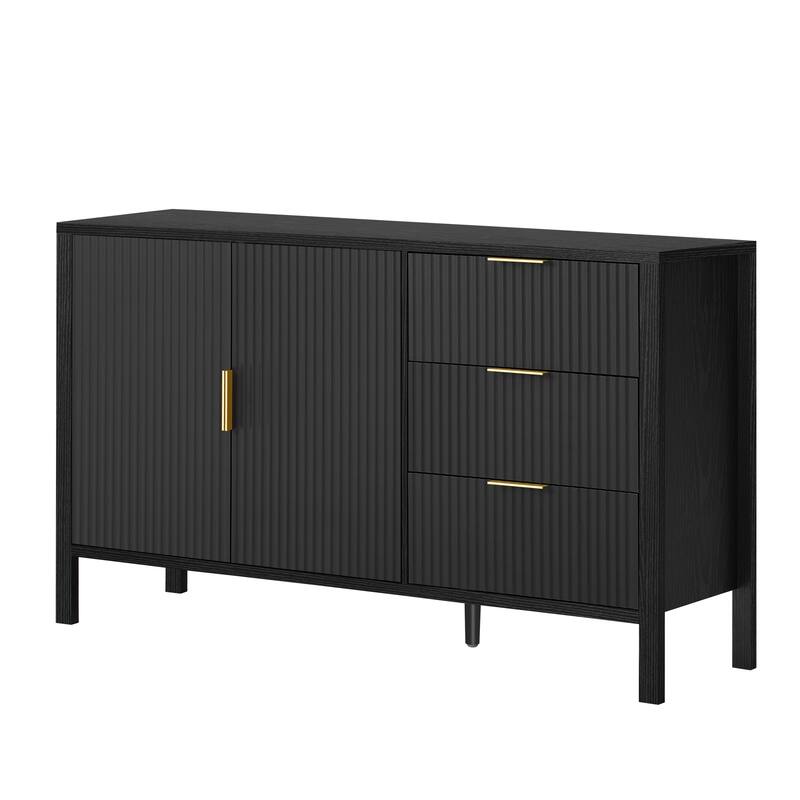 Wave-Pattern Sideboard with Hooks, 2 Doors & 3 Drawers, Large Capacity Buffet Cabinet, Storage Cabinet with Adjustable Shelf