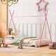 preview thumbnail 1 of 32, Metal Twin Size House Platform Kids Bed Frame with Triangle Structure, Pink Pink