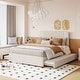 preview thumbnail 1 of 16, Full Size Upholstered Platform Bed with 2 Drawers and 1 Twin Size Trundle, Classic Headboard Design Beige