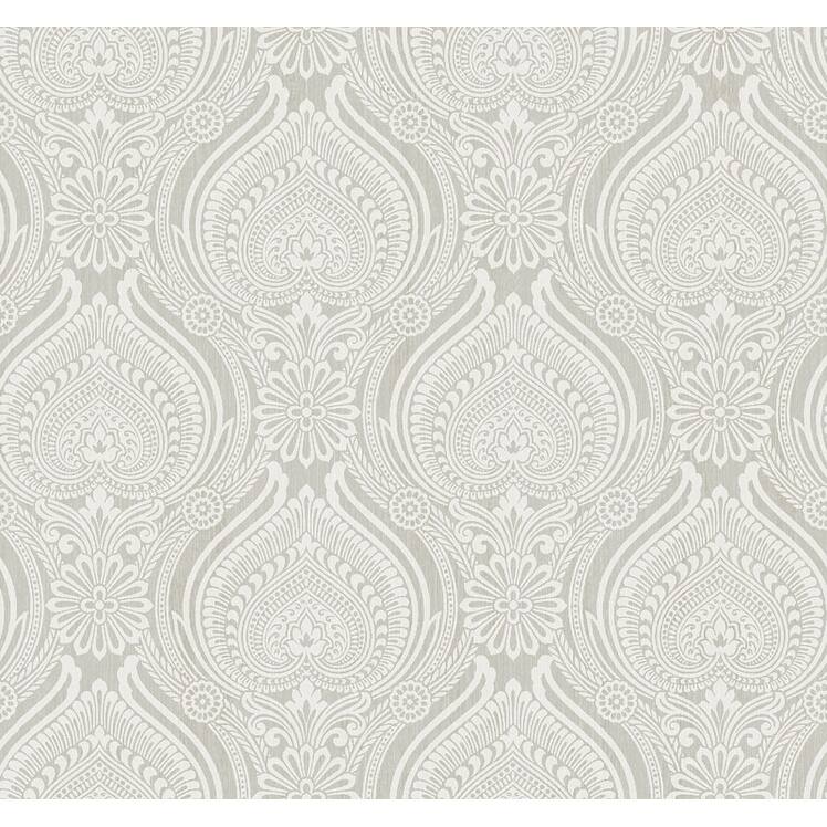 Seabrook Designs Tolkien Ogee Unpasted Wallpaper - 27 in. W x 27 ft. L - Metallic Silver & Marshmallow