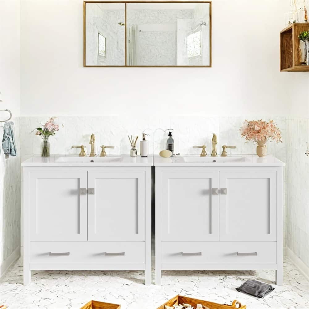 72" Bathroom Vanity with Ceramic Sink,Soft-Close Doors,Divided Drawer