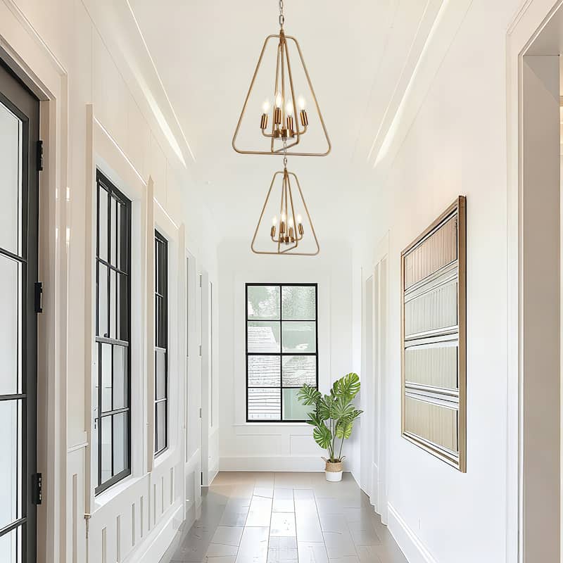 Dsmll Mid-century Modern 4-Light Chandelier Black Gold Lantern Pendant Lights for Dining Room