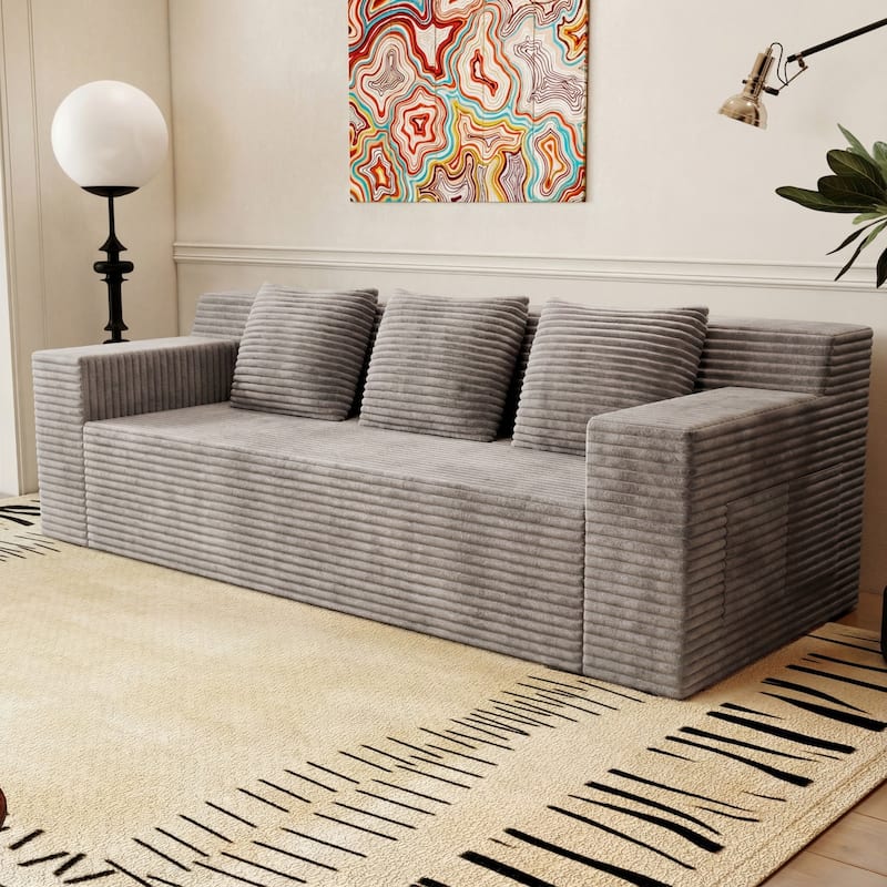 71" Corduroy Fabric 3-Seater Sectional Sofa, No Assembly Required