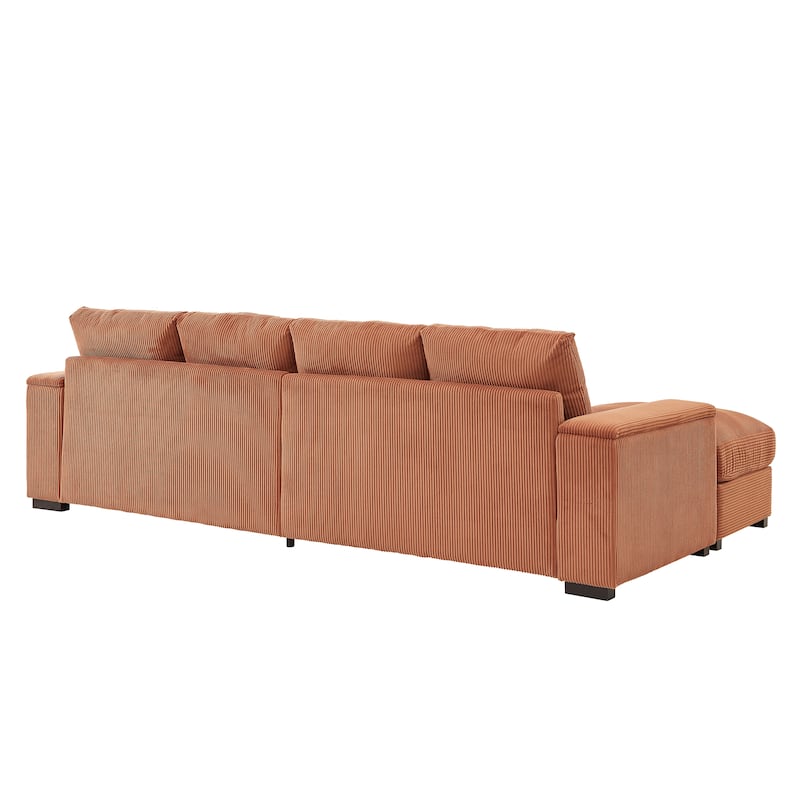 U-Shaped Sectional Sofa with 2 Movable Ottomans, Comfy Corduroy Upholstered 4 Seater Sofa, Lounge Sofa with Storage Armrests