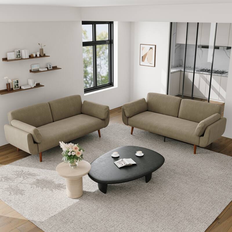 2 Set 73.5" W Upholstered Convertible Sleeper Sofa Bed with Pillows
