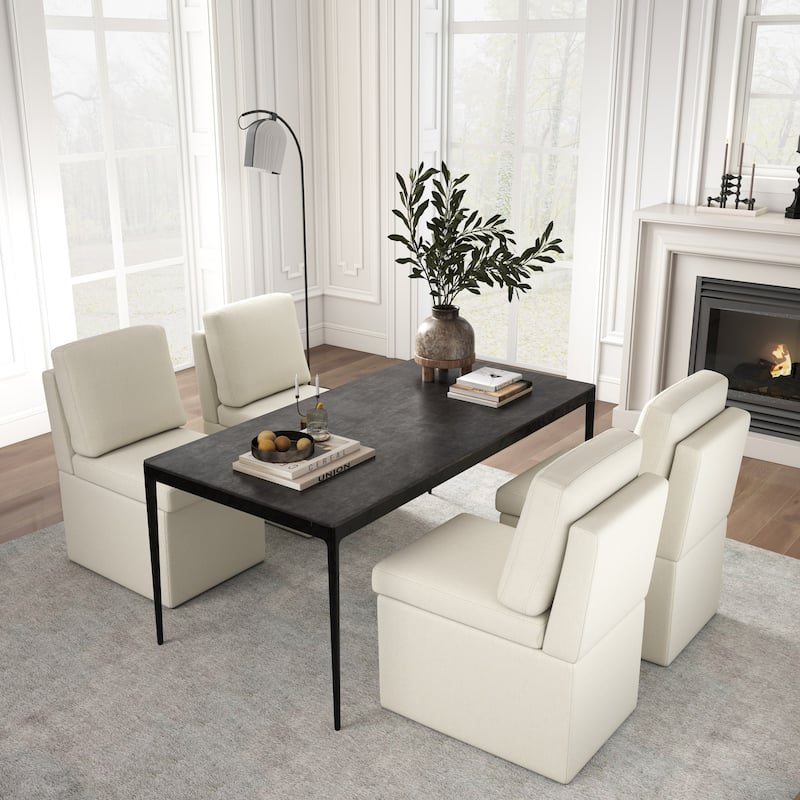 Upholstered Dining Chair with Under Seat Storage- Armless - Set of 4 - Beige