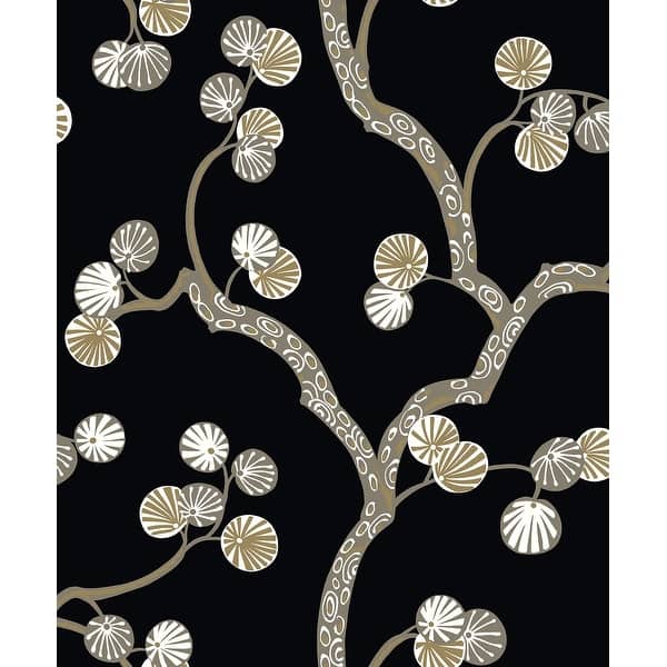 slide 2 of 16, Seabrook Designs Allegra Branches Non-Woven Unpasted Wallpaper 20.9 in. W x 33 ft. L - Jet Black & Metallic Gold