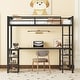 preview thumbnail 2 of 33, Loft Bed Frame with Ladder and Guardrails, Metal Loft Bed with L-Shaped Desk and Storage Shelves for Unisex Bedroom, Dorm