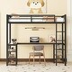 preview thumbnail 1 of 33, Metal Loft Bed with L-shaped Desk and Shelves, Ladder, Guardrails Black Brown - Twin XL