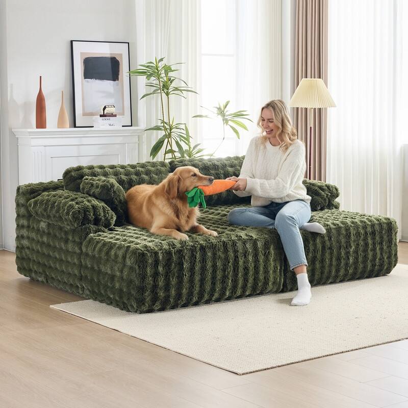 93" Velvet King Size Chaise Lounge Sofa Bed Sleeper Sofa with Dual Mattress