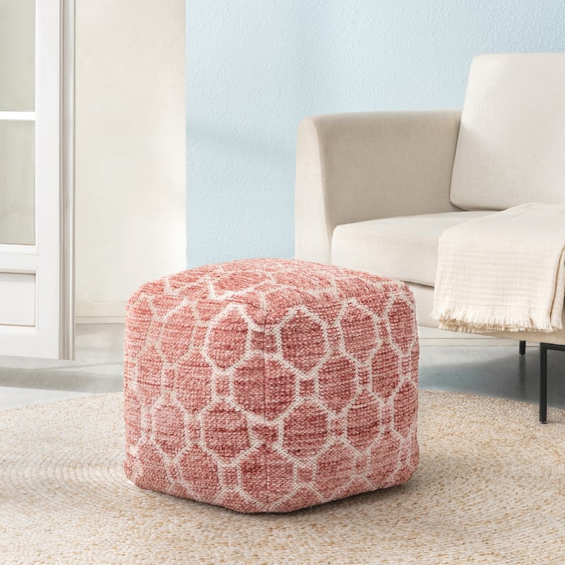 Jani 20-inch Ottoman Pouf - Handcrafted Handmade Ottoman for Seating, Footrest, Home Decor for Living Room, Bedroom - Red