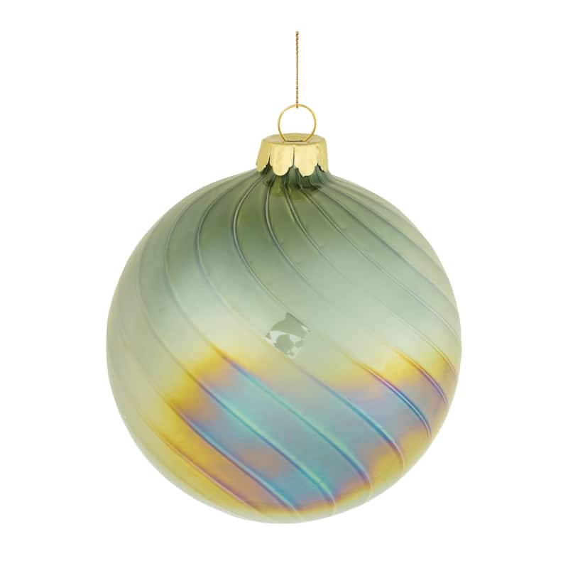 Glass Iridescent Swirled Ball and Onion Ornaments Set of 6 - 4” x 4” x 4.5” (L x W x H)