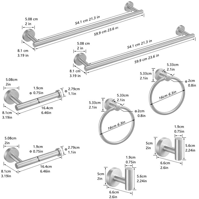 Topcraft Wall Mounted Stainless Steel Bathroom 8 Piece Hardware Set