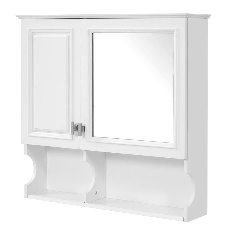 30 Inch Mirror Medicine Cabinet with Open Shelves, Wall Mounted Home Storage with Doors & Mirror, Adjustable Shelf