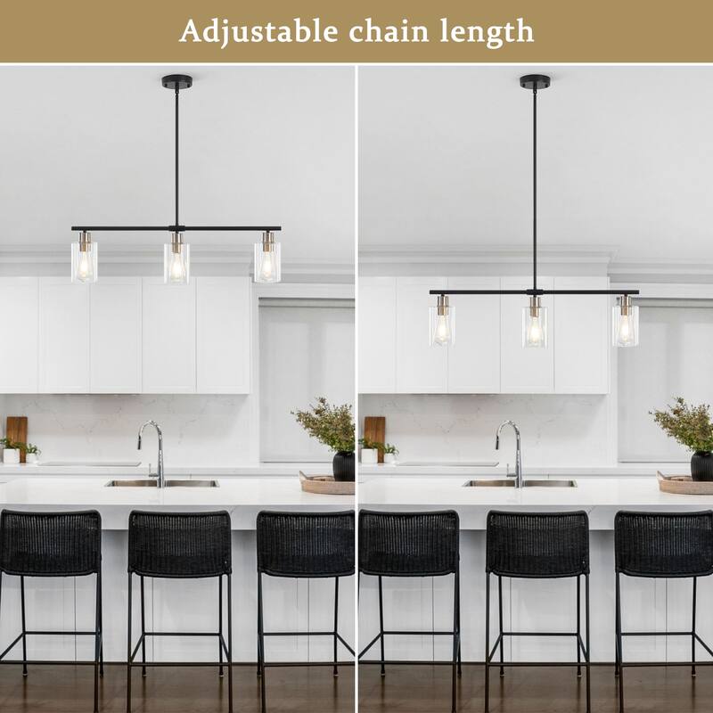 3-Light Adjustable Pendant Light Fixtures with Clear Glass Shade