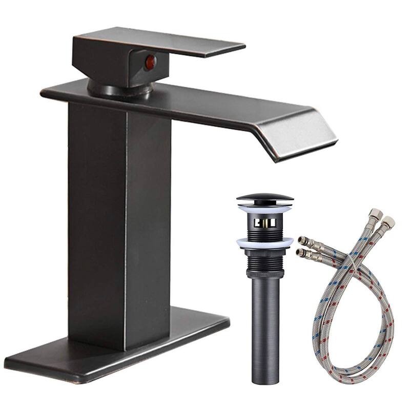 Waterfall Bathroom Sink Faucet with Drain Assembly Modern Single Handle Bathroom Faucets One Holes Basin Vanity Taps With Valve