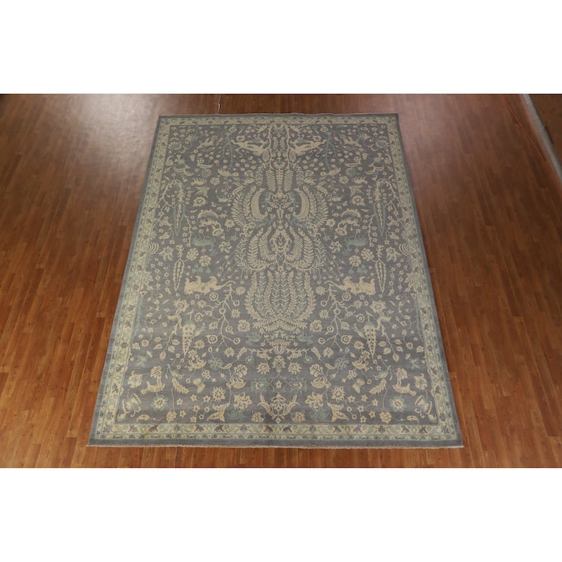 Hand Knotted Oriental 100% Wool Carpet Traditional All-Over Greys & Charcoal Ziegler Area Rug - 12' 2'' X 9' 0''