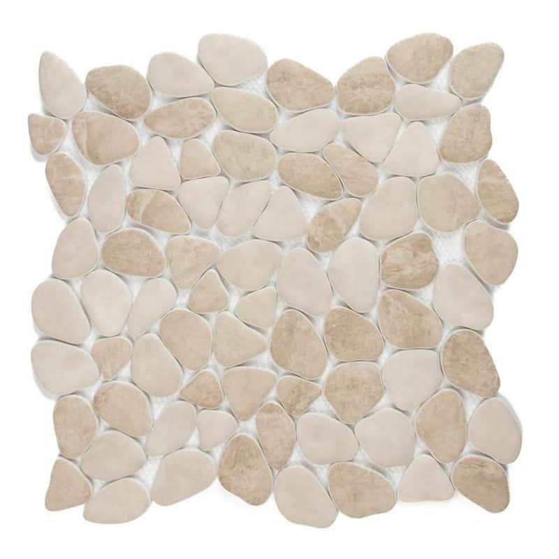 Huron Rock 12x12 Matte Glass Pebble Mosaic Tile - Floor, Wall, Backsplash - 4 x 4 Sample - Sand Stone