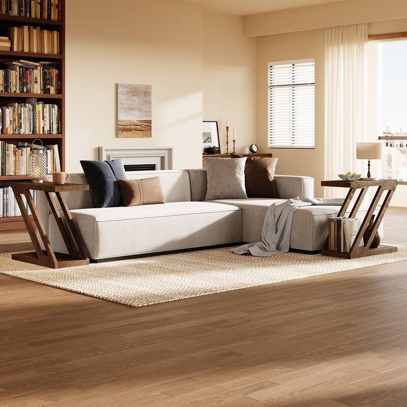 2-Tier Solid Wood Side Table, Accent Nightstand End Table for Living Room, Bedroom